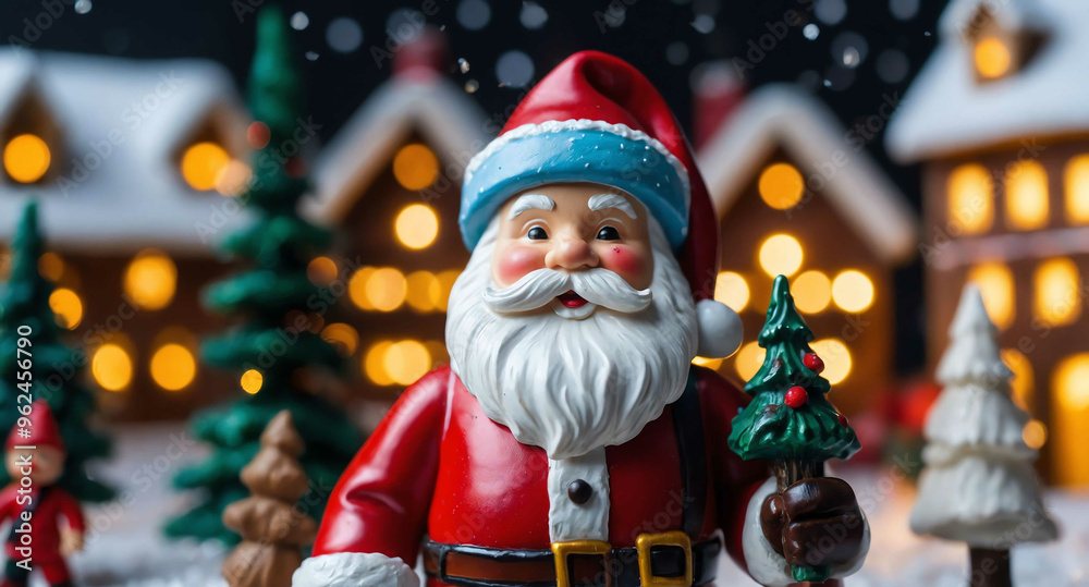 Santa figurines in festive display background Santa figurines in festive display background