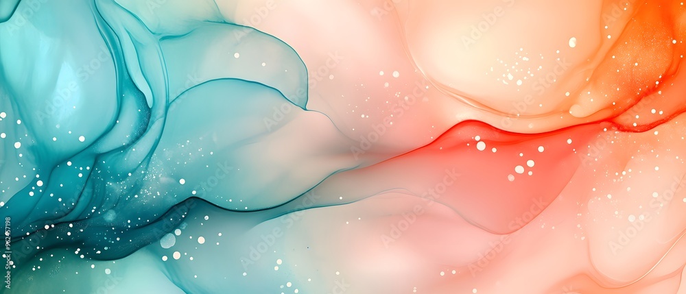 Obraz premium Abstract Fluid Art Background with Teal Orange and White