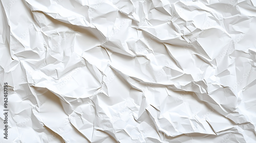 Obraz premium Close-up of white crumpled paper with intricate creases and folds.