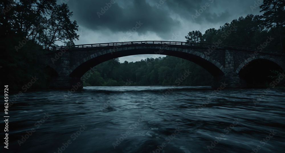Obraz premium Spooky bridge over dark river background