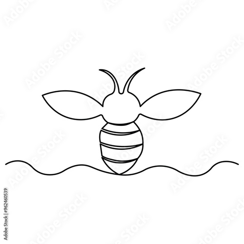 Bee single line art, continuous one line drawing of  Isolated outline vector art 

