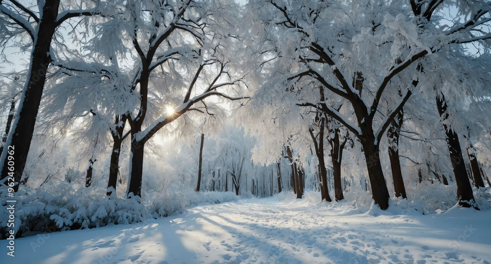 Winter wonderland with snow covered trees background Winter wonderland with snow covered trees background