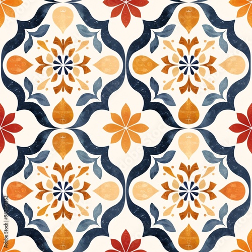 Warm Hues Mediterranean Tile Design Seamless Pattern