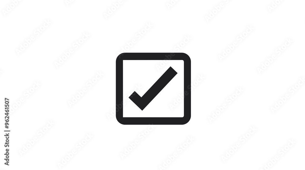 This vector icon displays a checkmark inside a square, designed for user interfaces. It utilizes a minimal black and white color scheme for clarity and versatility This vector icon displays a checkmark inside a square, designed for user interfaces. It utilizes a minimal black and white color scheme for clarity and versatility