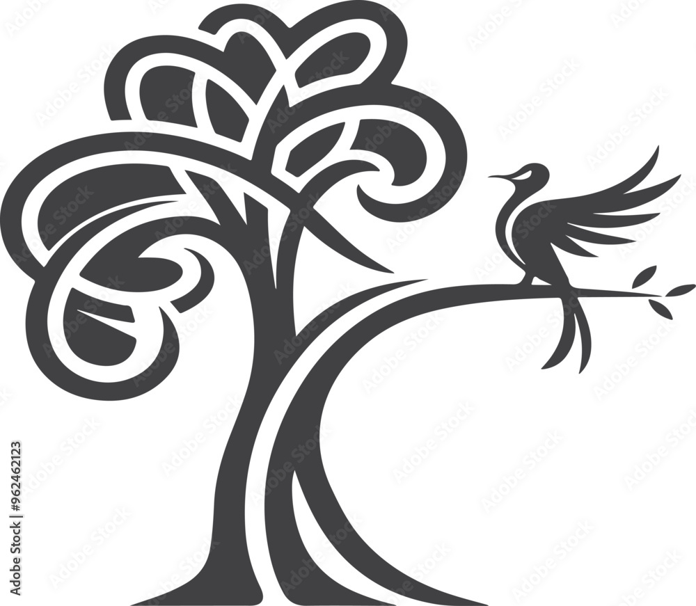 Elegant Silhouette Tree with Bird Logo design vector style Elegant Silhouette Tree with Bird Logo design vector style