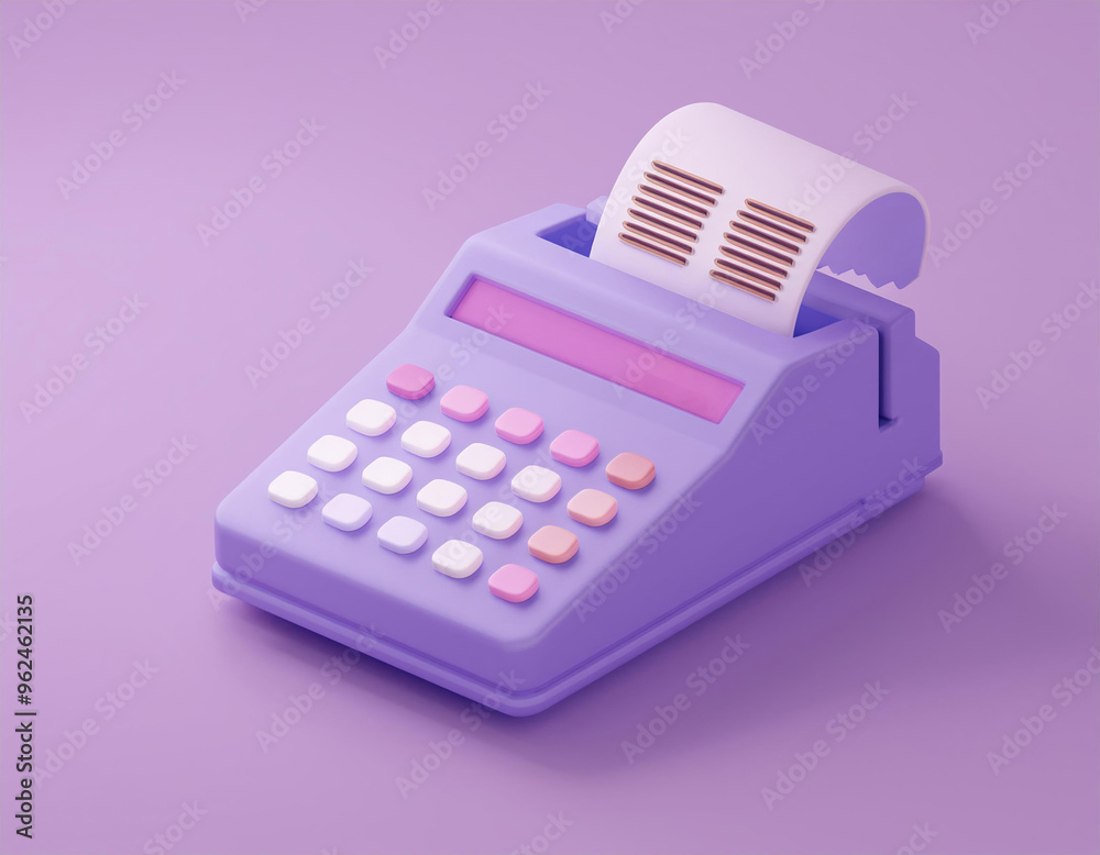 © imaginart - 3D purple calculator with a receipt printing out, 3D illustration
