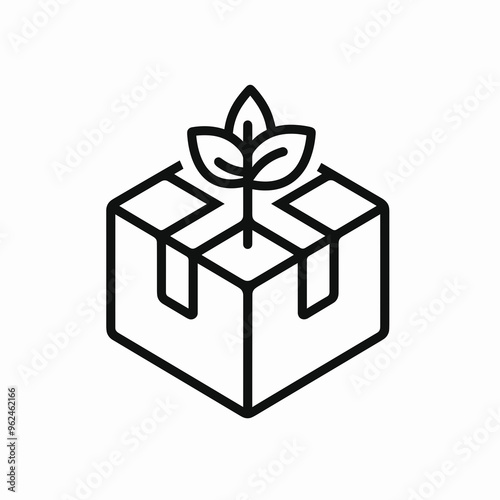 A vector design shows a delivery box with a green plant growing out of it, symbolizing sustainability and environmental consciousness in packaging