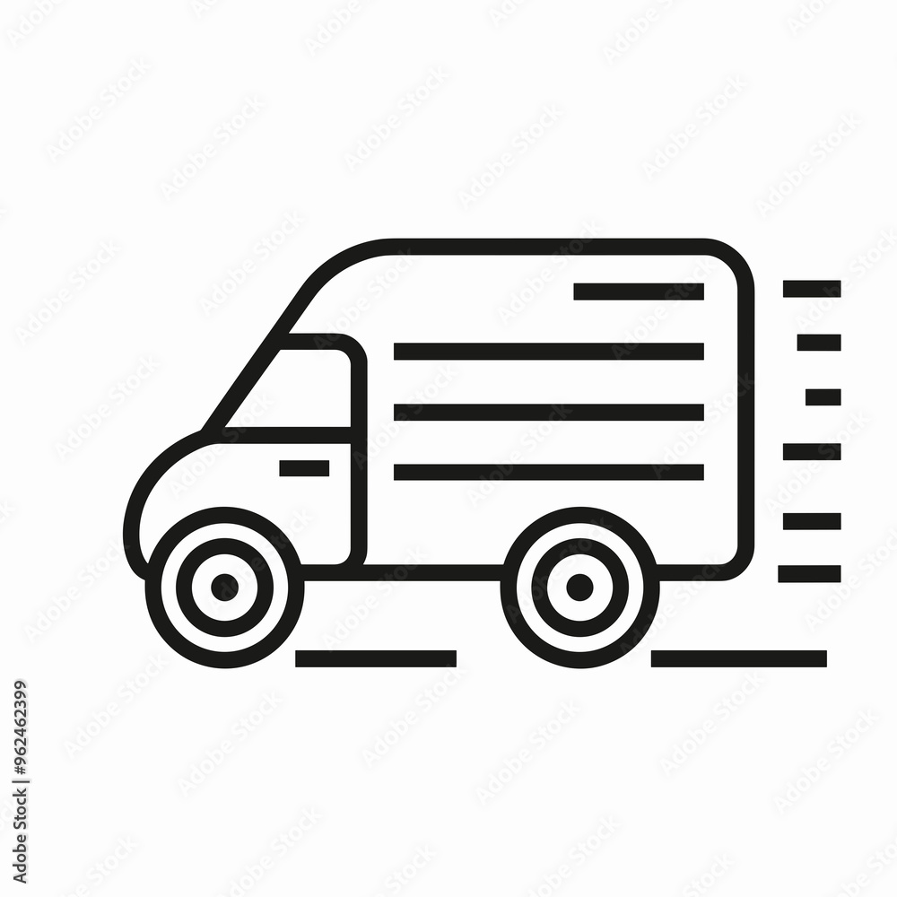 A minimalist vector design shows a delivery van in motion, emphasizing speed and efficiency for transporting goods from one location to another A minimalist vector design shows a delivery van in motion, emphasizing speed and efficiency for transporting goods from one location to another