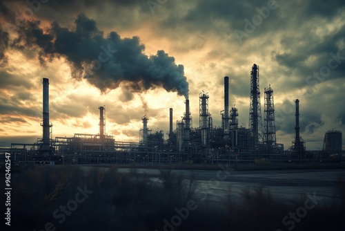 Oil refinery spewing toxic fumes into the atmosphere - Pollution, environmental destruction