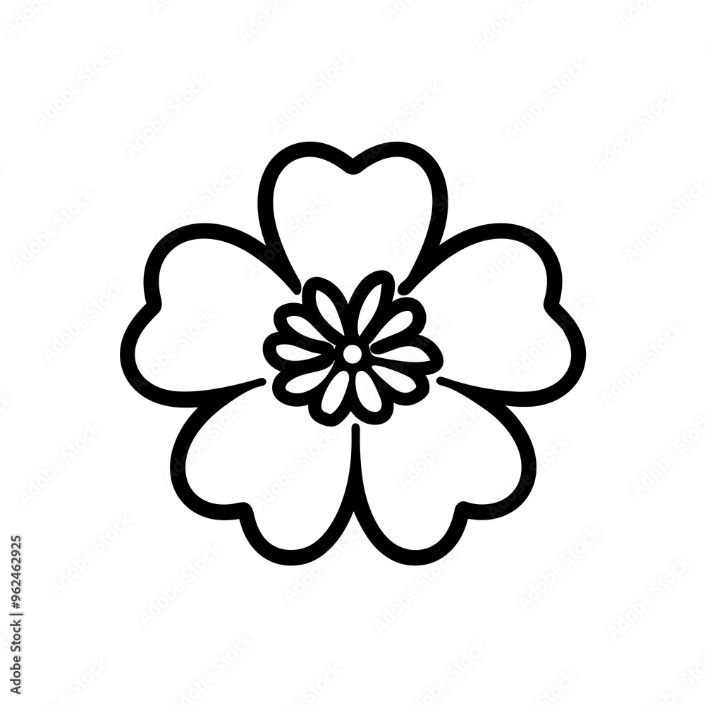 A minimalist line drawing of a Primrose flower featuring rounded petals and a central cluster, perfect for nature-inspired designs or botanical illustrations A minimalist line drawing of a Primrose flower featuring rounded petals and a central cluster, perfect for nature-inspired designs or botanical illustrations