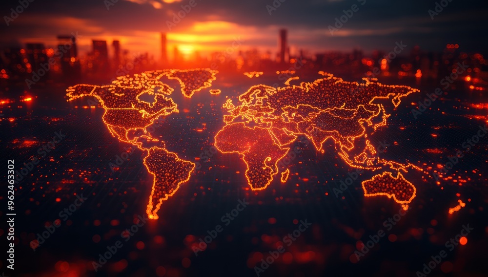 World Map Illuminated at Sunset World Map Illuminated at Sunset