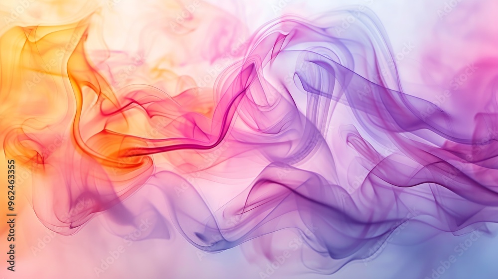 A mesmerizing display of swirling multicolored smoke in vivid hues of purple, orange, and pink. The abstract forms create a fluid and dynamic composition, evoking a sense of movement and energy. A mesmerizing display of swirling multicolored smoke in vivid hues of purple, orange, and pink. The abstract forms create a fluid and dynamic composition, evoking a sense of movement and energy.