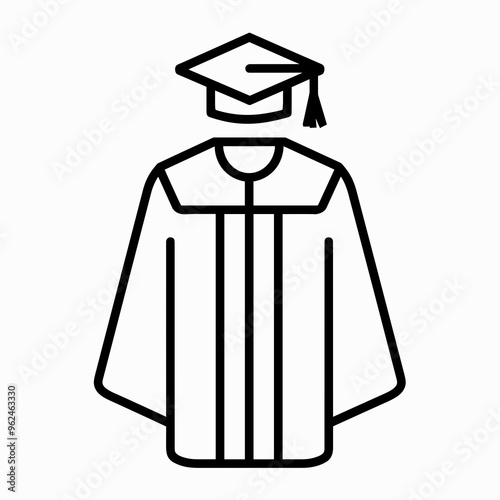 A vector illustration featuring a graduation gown and cap, representing educational achievement. This minimalist design highlights the importance of graduation ceremonies