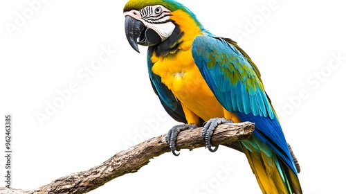 Blue-and-yellow Macaw, Yellow and Blue on White Background, Realistic Photo, Texture, Pattern Background, Wallpaper, Cover and Screen of Smartphone, PC, Laptop, 9:16 and 16:9 Format