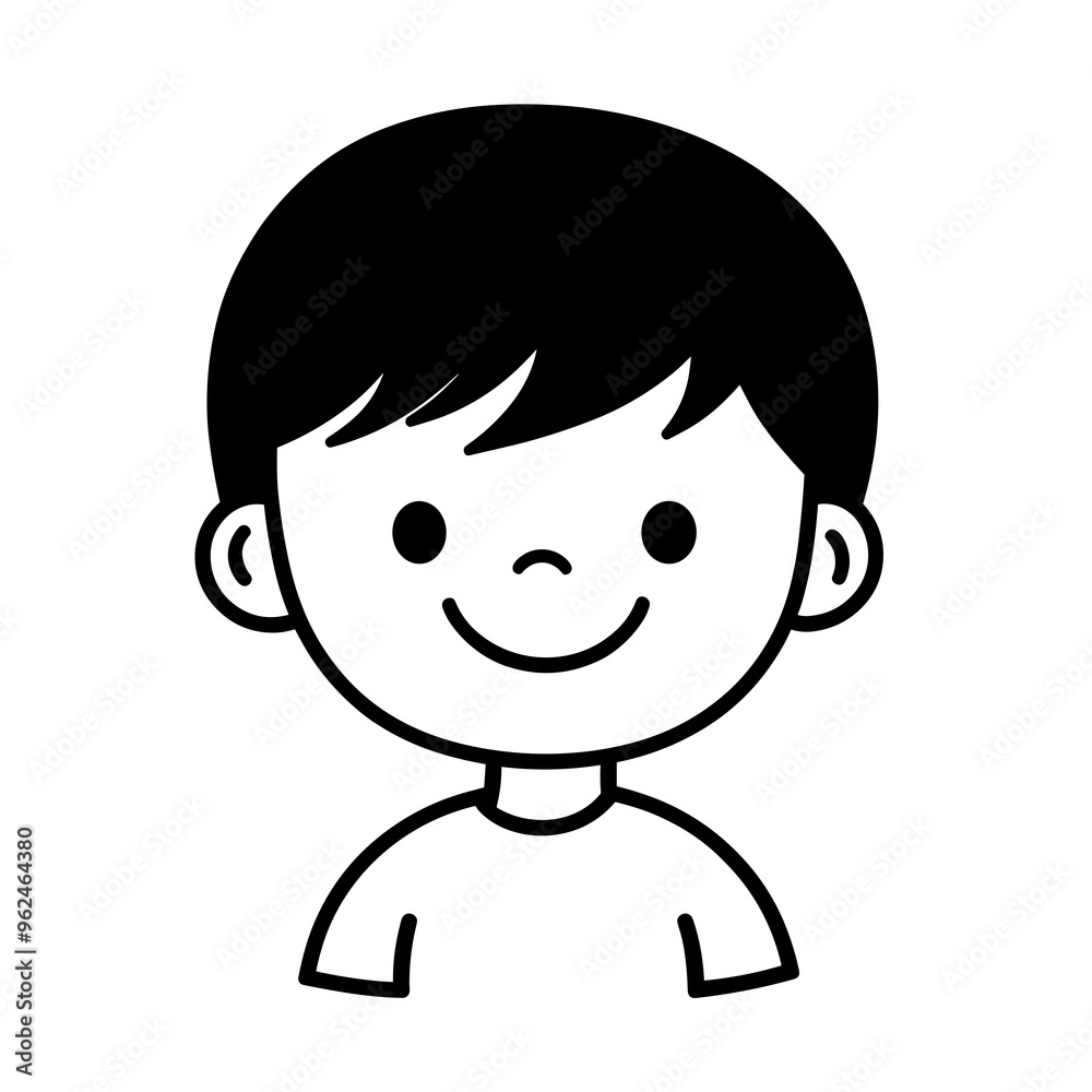 A simplistic line drawing of a smiling child with short hair, showcasing an expression of happiness and innocence in a clean, minimalist design A simplistic line drawing of a smiling child with short hair, showcasing an expression of happiness and innocence in a clean, minimalist design