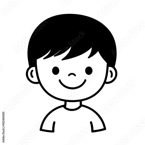 A simplistic line drawing of a smiling child with short hair, showcasing an expression of happiness and innocence in a clean, minimalist design