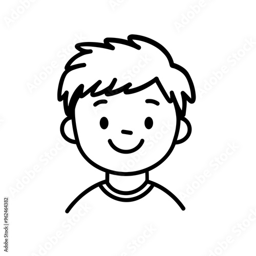 This design features a minimalistic line drawing of a smiling child with short hair. The cheerful expression conveys a sense of joy and innocence