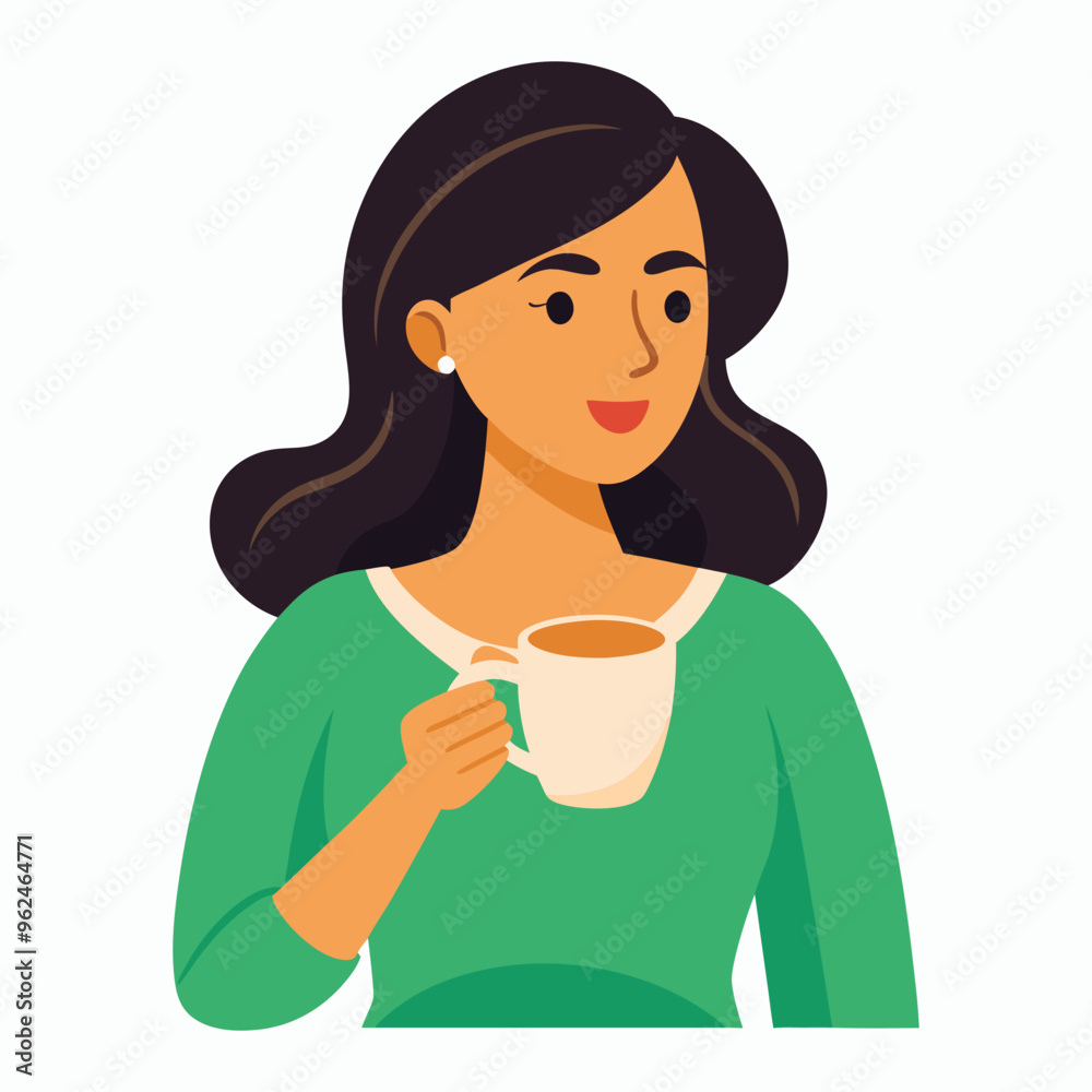 vector a woman drinking a one cup of coffee 