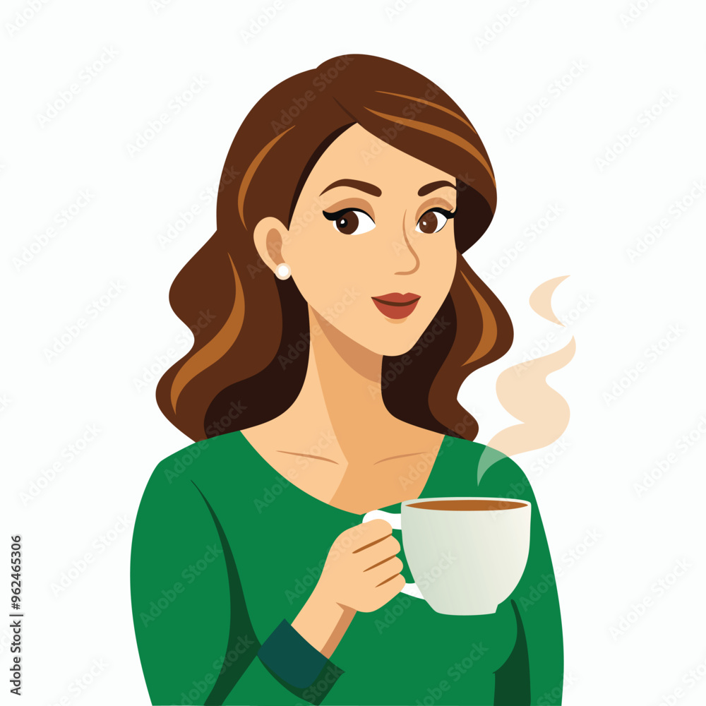 vector a woman drinking a one cup of coffee vector a woman drinking a one cup of coffee