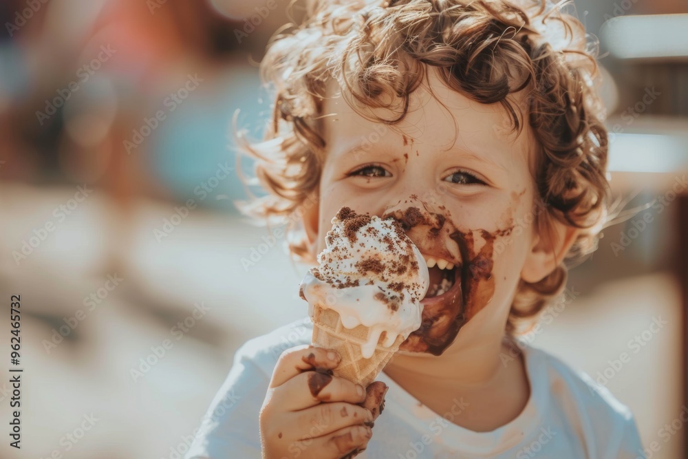 Joyful little boy candid smile and natural expression lighting up room. Ice cream creates a moment of joy for this child. Pure delight of youthful curiosity. Joyful little boy candid smile and natural expression lighting up room. Ice cream creates a moment of joy for this child. Pure delight of youthful curiosity.
