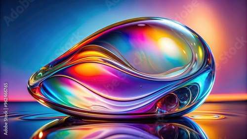 Abstract liquid glass shape with colorful reflections , liquid, glass, colorful, reflections, ribbon, water, glossy