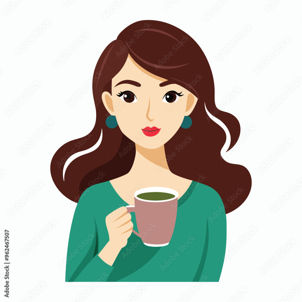 vector a woman drinking a one cup of coffee vector a woman drinking a one cup of coffee