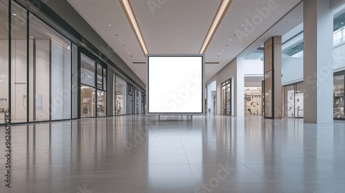 Empty Mall Corridor with a Large Blank Billboard