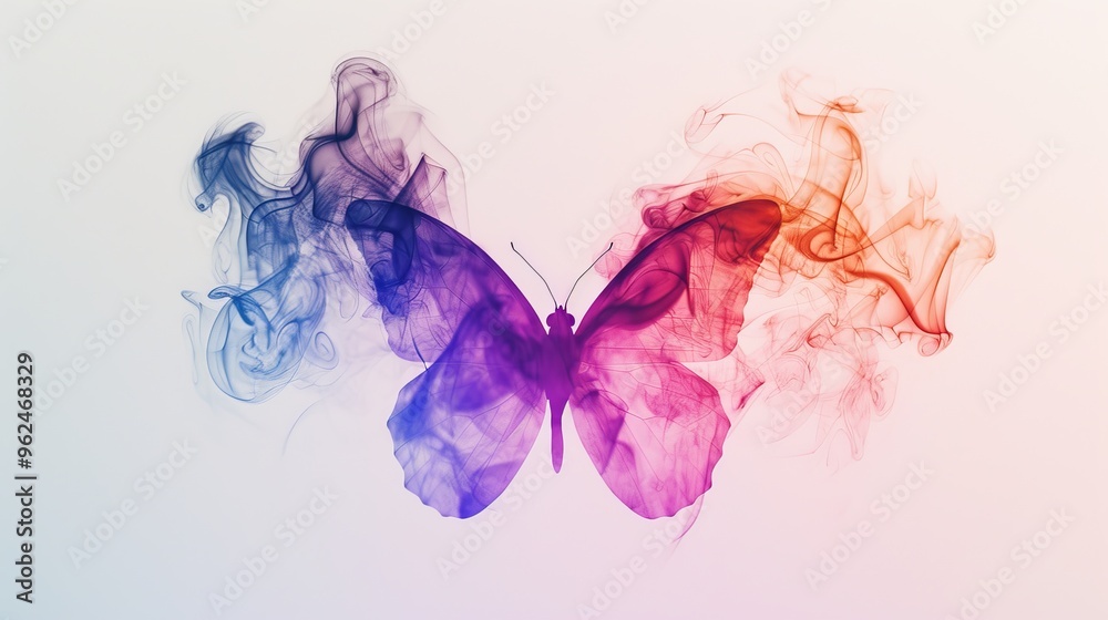 A captivating image of a butterfly with wings made from swirling smoke, featuring a dynamic mix of purple, red, and blue colors. This abstract design highlights creativity and imagination, making it A captivating image of a butterfly with wings made from swirling smoke, featuring a dynamic mix of purple, red, and blue colors. This abstract design highlights creativity and imagination, making it