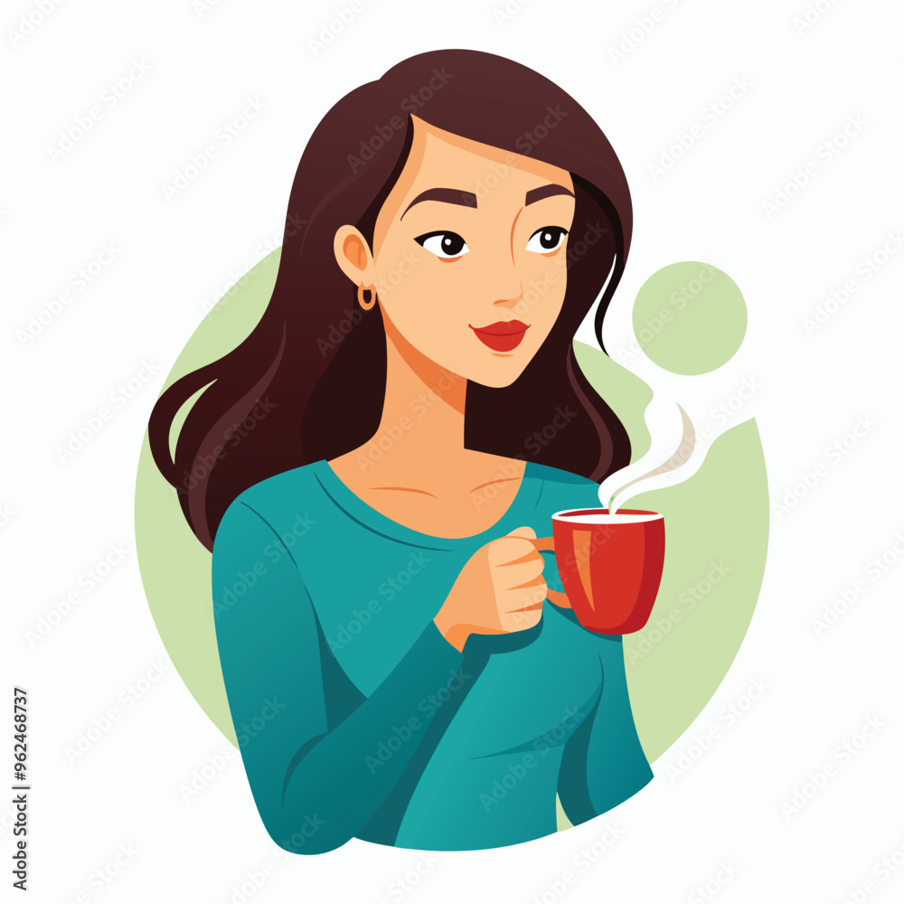 vector a woman drinking a one cup of coffee vector a woman drinking a one cup of coffee