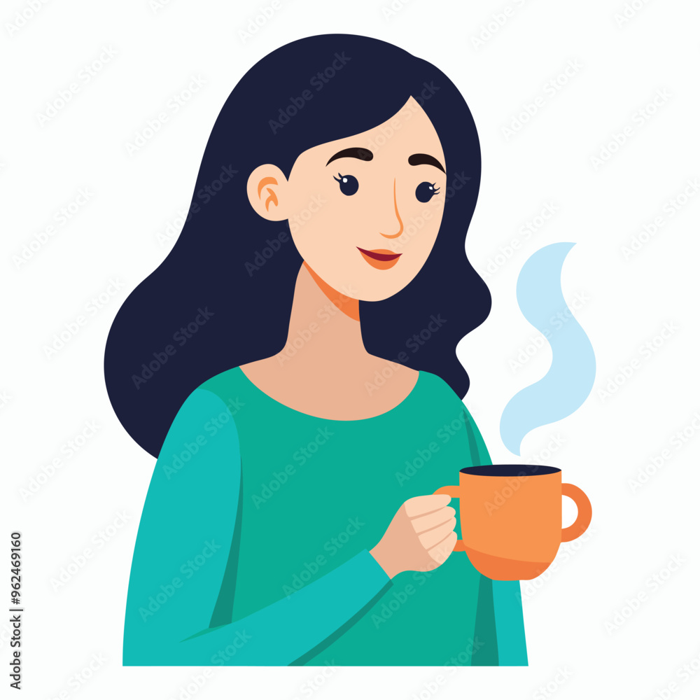 vector a woman drinking a one cup of coffee vector a woman drinking a one cup of coffee