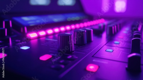 Close-up of a Sound Mixer with Pink and Blue Lighting photo