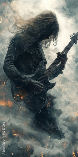 A guitar player, rock n' roll - phone wallpaper - Generative AI
