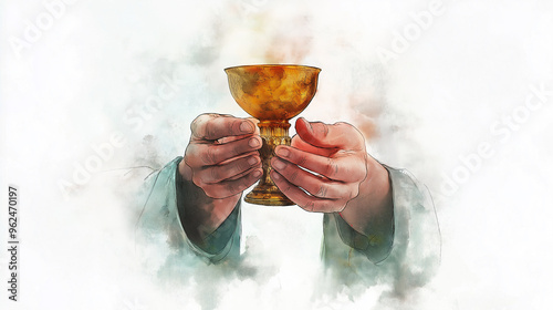 Communion sacred sacrament where believers partake of bread and wine, symbolizing body and blood Jesus Christ, and reaffirming their faith and commitment their religion through this holy rite. photo