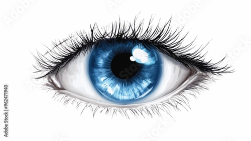 A close up of a blue eye with lashes