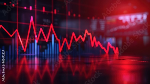 Stock Market Crash Concept with Red Graph Decline on Digital Screen in Dark Financial Trading Environment