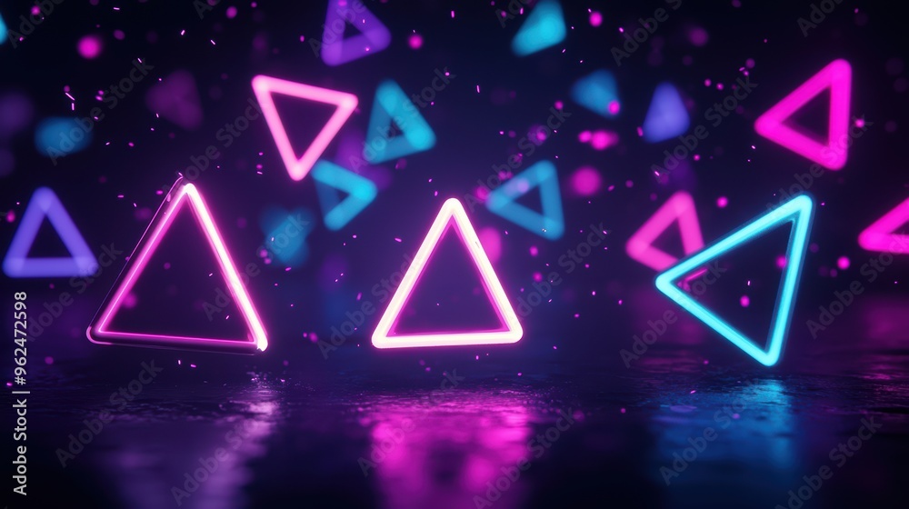Neon Glowing Triangles in Dark Abstract Background with Vibrant Colors and Futuristic Design Neon Glowing Triangles in Dark Abstract Background with Vibrant Colors and Futuristic Design