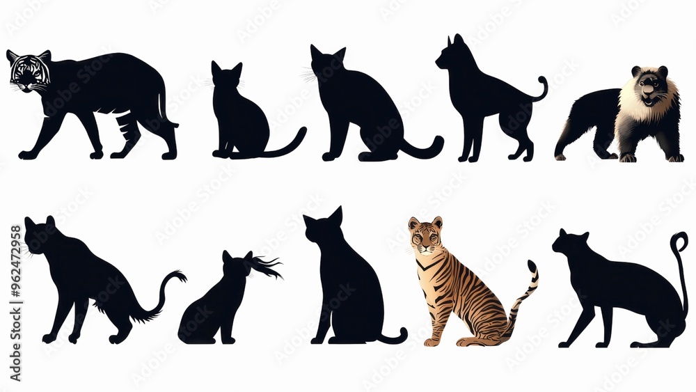 A series of silhouettes of cats and dogs A series of silhouettes of cats and dogs
