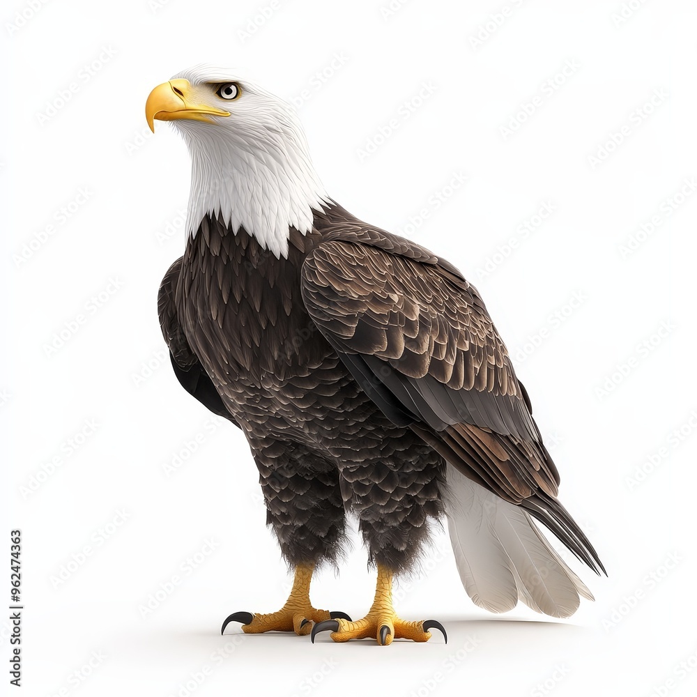Obraz premium A large eagle stands on a white background