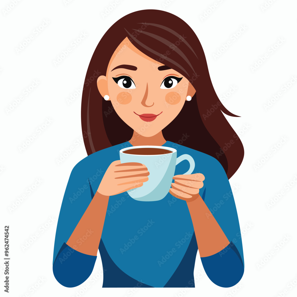vector a woman drinking a one cup of coffee vector a woman drinking a one cup of coffee