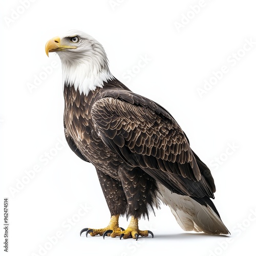 A large eagle is standing on a white background