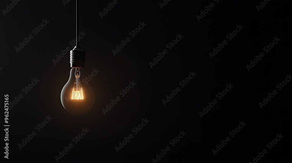 A single glowing light bulb hangs against a dark background, illuminating the space with a warm glow. A single glowing light bulb hangs against a dark background, illuminating the space with a warm glow.