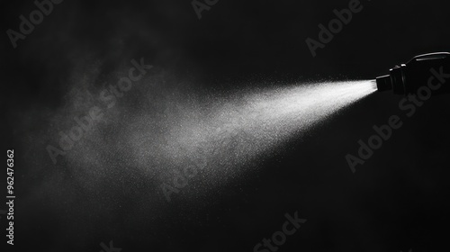 A Spray Bottle Emitting a Fine Mist Against a Black Background