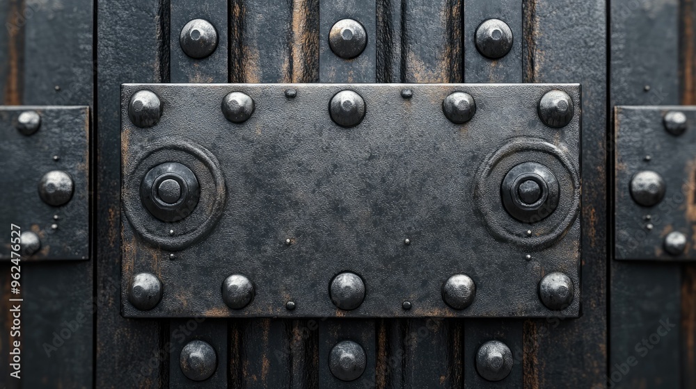 Fototapeta premium Close-up of an ornate metal door with rivets.