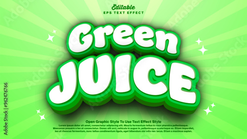 Green juice mockup, 3d editable text fun and cartoon theme.