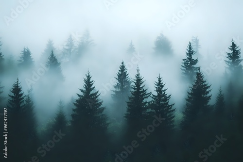 Enchanted Pine Forest Bathed in Misty Morning Light