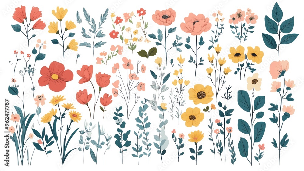 A collection of flowers in various colors and sizes A collection of flowers in various colors and sizes