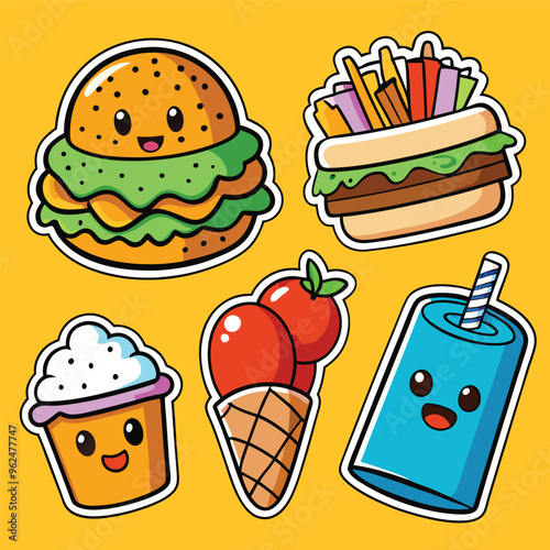 Grocery Sticker Icons Doodle Coloring vector illustration