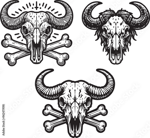 buffalo skull head vector black white