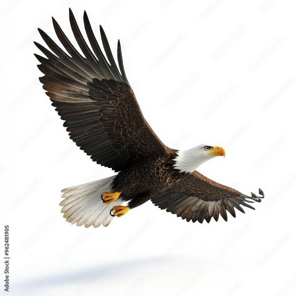 A large eagle is flying in the air with its wings spread wide A large eagle is flying in the air with its wings spread wide