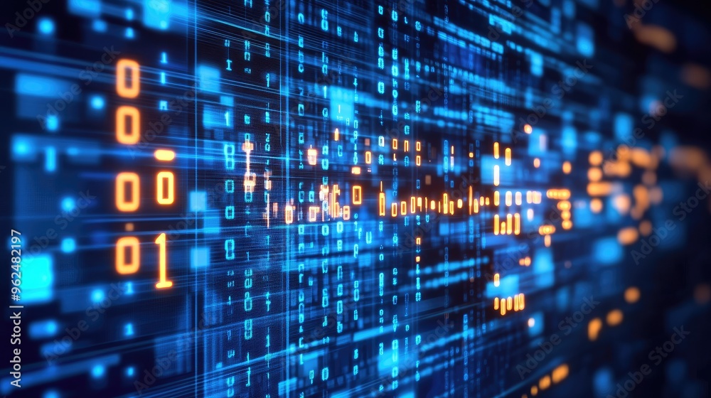 Binary Code Displaying Data Stream on Digital Screen Binary Code Displaying Data Stream on Digital Screen